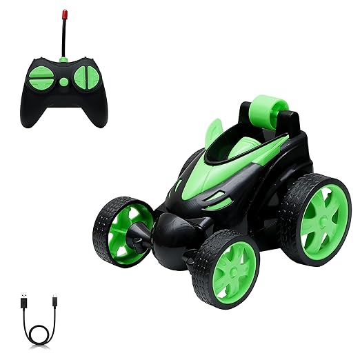 Wonder Toys 360? Stunt, Flip, Rotating & Rolling RC Car for Kids ? Rechargeable RC Car with Dual Motors, Flexible Turning & Anti-Crash Tyres | Remote Control Toy with USB Charger | Green Edition