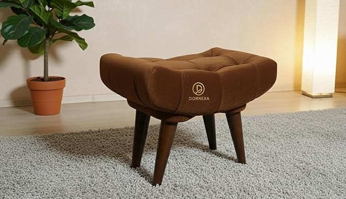 Soft Fabric Comfortable Cushion Ottoman Footrest Stool for Living Room (Brown) - Image 3