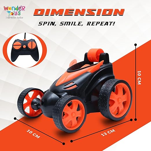 Wonder Toys 360? Stunt, Flip, Rotating & Rolling RC Car for Kids ? Rechargeable RC Car with Dual Motors, Flexible Turning & Anti-Crash Tyres | Remote Control Toy with USB Charger | Orange Edition - Image 4