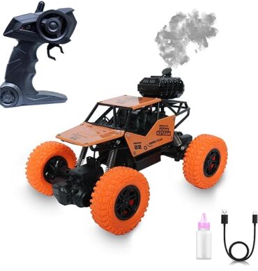 Wonder Rock Master Remote Control Car with Smoke | Monster Truck Rock Crawler for Kids | 2.4 GHz Remote + Android App Control | Long Range | 150+ Feet Range | C-Type Charging | Made in India (Orange)