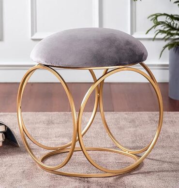 nestroots Ottoman Stool for Living Room - Metallic Stools for Sitting, Bedroom Pouffes, Side Table | 18 Inch Height, Gray Ring Design | Stylish & Durable Footrest Stool for Home
