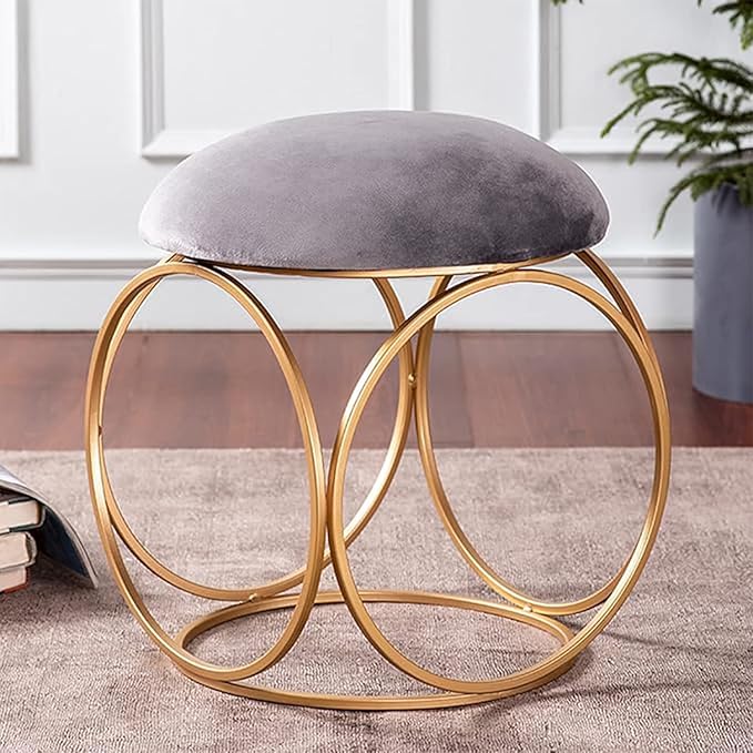 nestroots Ottoman Stool for Living Room - Metallic Stools for Sitting, Bedroom Pouffes, Side Table | 18 Inch Height, Gray Ring Design | Stylish & Durable Footrest Stool for Home
