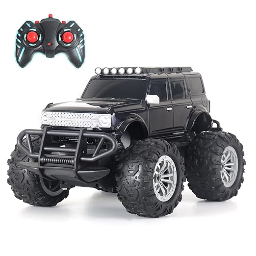 Popsugar Off Roader Rechargeable Remote Control Monster Truck with 4 Headlight Modes | Lithium Battery | C-Type Charging | Remote Control Car for Kids | Made in India, Black