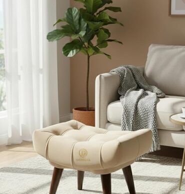 Soft Fabric Comfortable Cushion Ottoman Footrest Stool for Living Room (Cream)