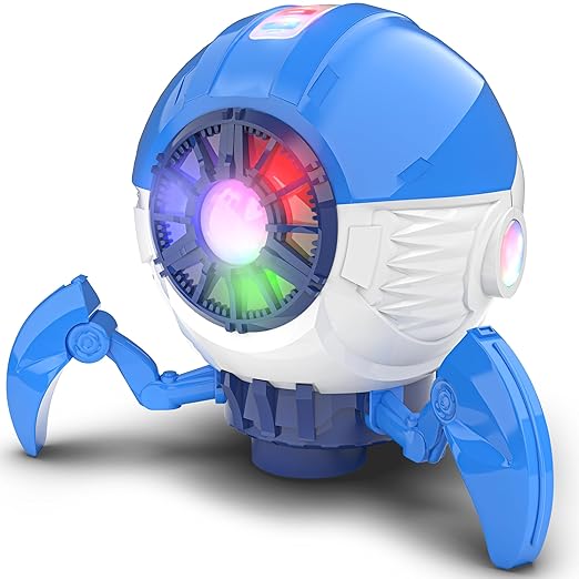 Mirana Space Octopus Bump & Go Musical Toy for Kids ? AA Battery Powered ? 360 Rotation and Auto Direction Change - Inbuilt Speakers & RGB Lights ? Gift for Boys & Girls 1+ Years (Blue)