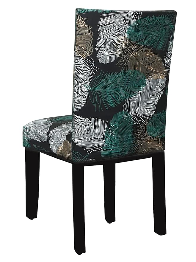 House of Quirk Elastic Chair Cover Stretch Removable Washable Short Dining Chair Cover Protector Seat Slipcover - (Green Fern) (Pack of 6, Polyester, Printed) - Image 4