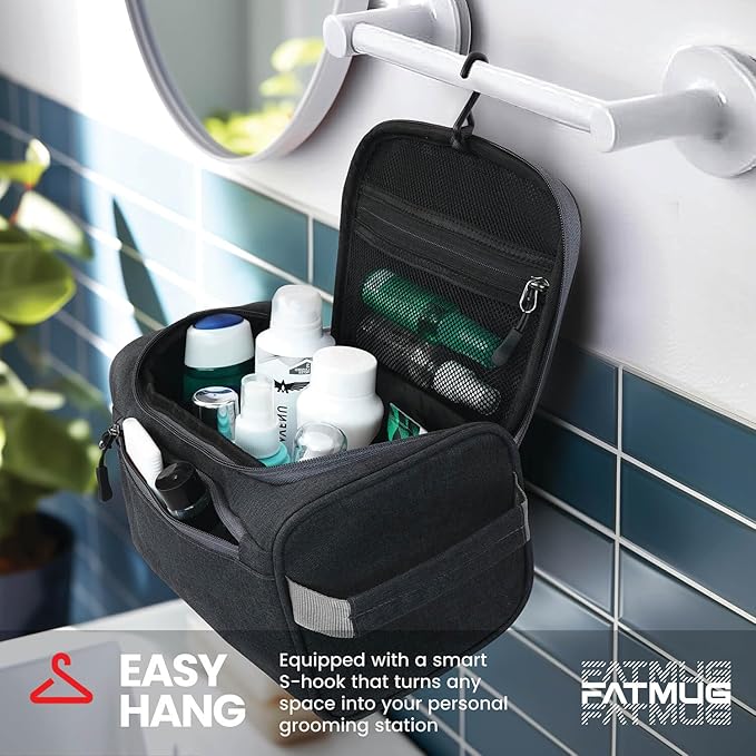 FATMUG Large Toiletry Organizer Dopp Kit Washbag for Men, Cosmetics Pouch for Women- Dark Grey - Image 3