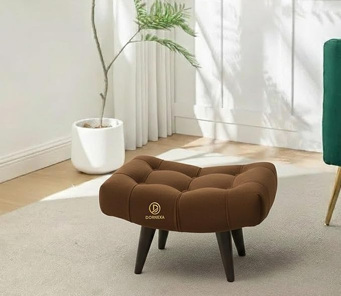 Soft Fabric Comfortable Cushion Ottoman Footrest Stool for Living Room (Brown) - Image 2