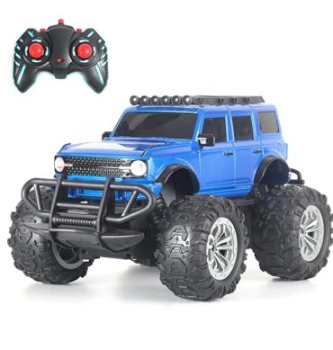 Popsugar Off Roader Rechargeable Remote Control Monster Truck with 4 Headlight Modes | Lithium Battery | C-Type Charging | Remote Control Car for Kids | Made in India, Blue
