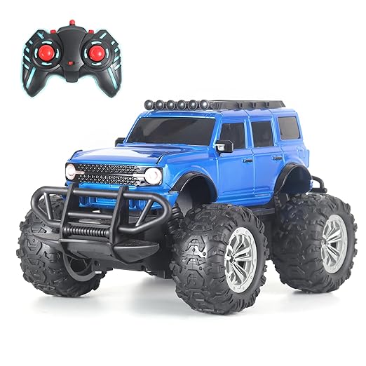 Popsugar Off Roader Rechargeable Remote Control Monster Truck with 4 Headlight Modes | Lithium Battery | C-Type Charging | Remote Control Car for Kids | Made in India, Blue