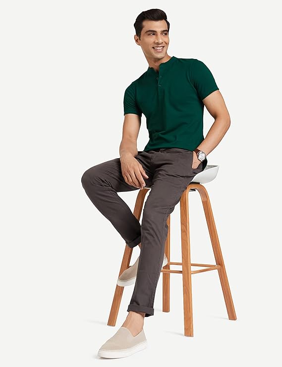 Men's Cotton Rich Polo T Shirt | Mandarin Collar Tshirts | Half Sleeves | Plain - Regular Fit (Available in Plus Sizes) - Image 4