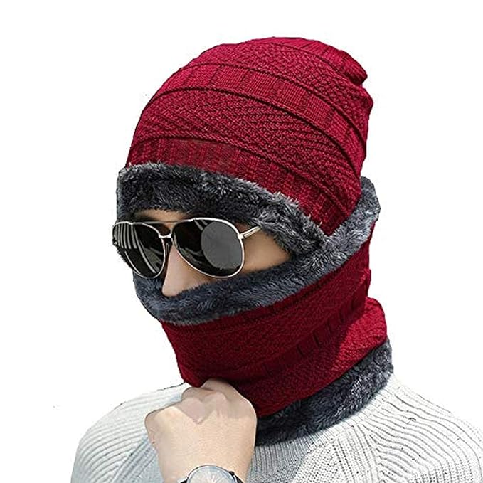 Unisex Woolen Beanie/Winter Cap & Neck Warmer Muffler Combo Winters for Men & Women