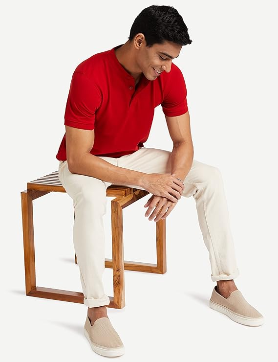 Men's Cotton Rich Polo T Shirt | Mandarin Collar Tshirts | Half Sleeves | Plain - Regular Fit (Available in Plus Sizes) - Image 4