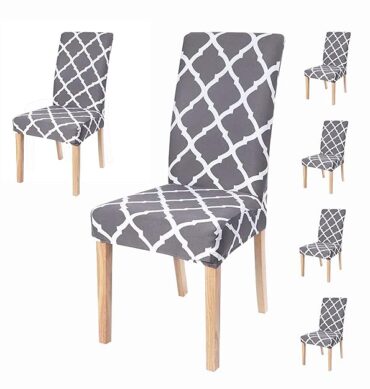 House of Quirk Elastic Chair Cover Stretch Removable Washable Short Dining Chair Cover Protector Seat Slipcover - (Grey Diamond) (Pack of 6, Polyester, Printed)