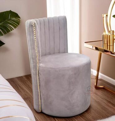 Luxury Velvet Ottoman Chair Pouffe Stool?Modern Round Soft-Padded Chair for Dining Room, Living Room/Cafeteria Seating/Bedroom and Dressing Area/Ottoman with Backrest (Grey)