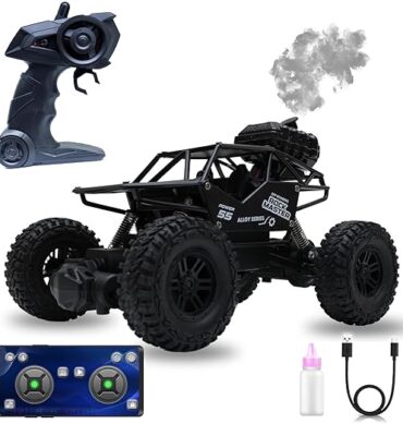 Wonder Rock Master Remote Control Car with Smoke | Monster Truck Rock Crawler for Kids | 2.4 GHz Remote + Android App Control | Long Range | 150+ Feet Range | C-Type Charging | Made in India (Black)