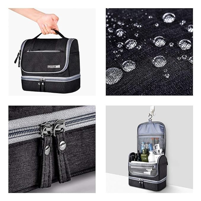Seagull flight of fashion Polyester Toiletry Bag for Travel, Toiletry Organizer Pouch with Hook, Travel Accessories Kit Pouch for Men & Women - 24 x 20 x 13 cm - Black - Image 4