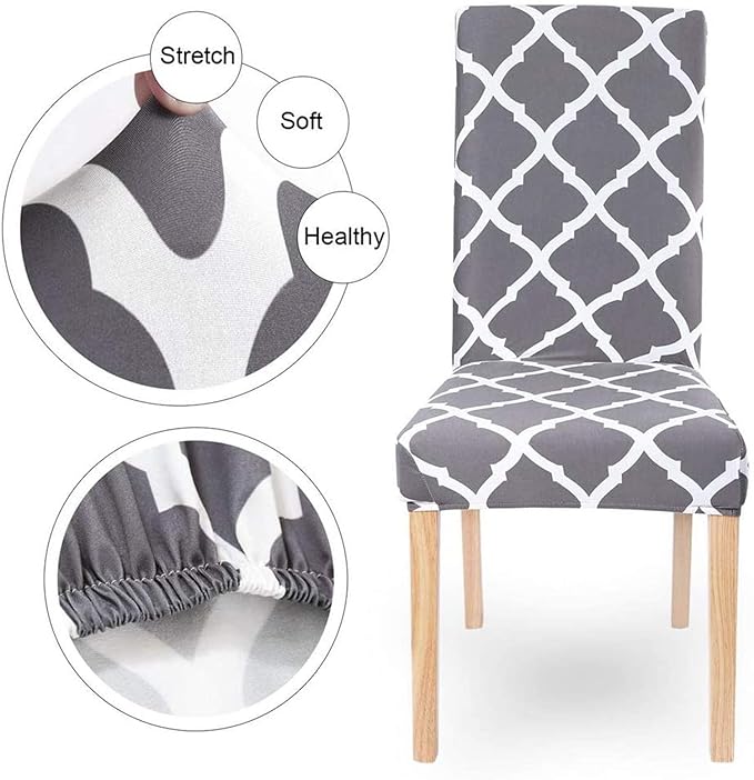 House of Quirk Elastic Chair Cover Stretch Removable Washable Short Dining Chair Cover Protector Seat Slipcover - (Grey Diamond) (Pack of 6, Polyester, Printed) - Image 2