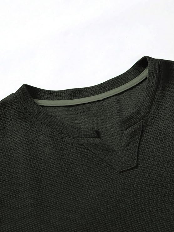 Men's Waffle Knitted V Neck|T Shirt for Man|Waffle|Cotton|Casual| Regular Fit Tees - Image 4