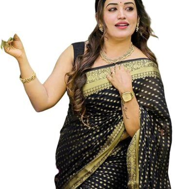 SIRIL Women's Soft Banarasi Silk Jacquard Saree with Unstitched Blouse Piece