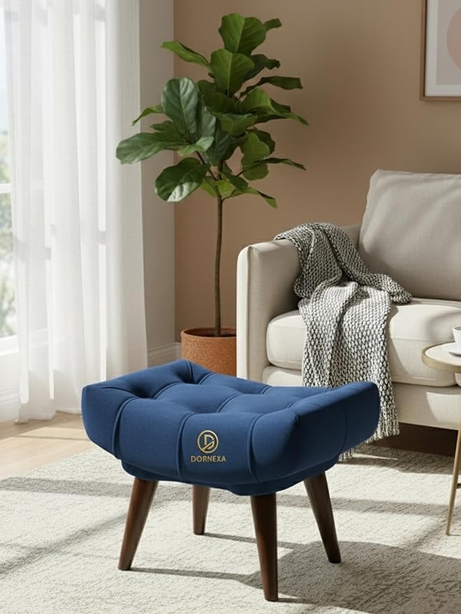 Soft Fabric Comfortable Cushion Ottoman Footrest Stool for Living Room (Blue) - Image 2