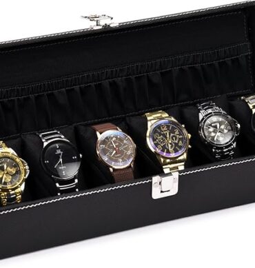 Men's and Women's Leatherette Watch organizer holder Case for 6 Watches, Removable Watch Pillows, Watch Box Holder, Gift for Loved Ones (Black::Black)