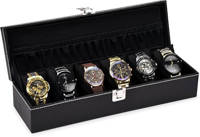 Men's and Women's Leatherette Watch organizer holder Case for 6 Watches, Removable Watch Pillows, Watch Box Holder, Gift for Loved Ones (Black::Black)