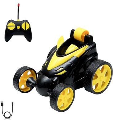 Wonder Toys 360? Stunt, Flip, Rotating & Rolling RC Car for Kids ? Rechargeable RC Car with Dual Motors, Flexible Turning & Anti-Crash Tyres | Remote Control Toy with USB Charger | Yellow Edition