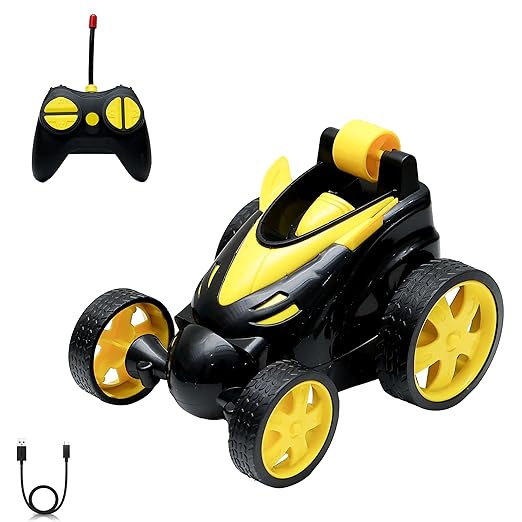 Wonder Toys 360? Stunt, Flip, Rotating & Rolling RC Car for Kids ? Rechargeable RC Car with Dual Motors, Flexible Turning & Anti-Crash Tyres | Remote Control Toy with USB Charger | Yellow Edition