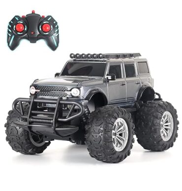 Popsugar Off Roader Rechargeable Remote Control Monster Truck with 4 Headlight Modes | Lithium Battery | C-Type Charging | Remote Control Car for Kids | Made in India, Grey