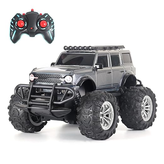 Popsugar Off Roader Rechargeable Remote Control Monster Truck with 4 Headlight Modes | Lithium Battery | C-Type Charging | Remote Control Car for Kids | Made in India, Grey