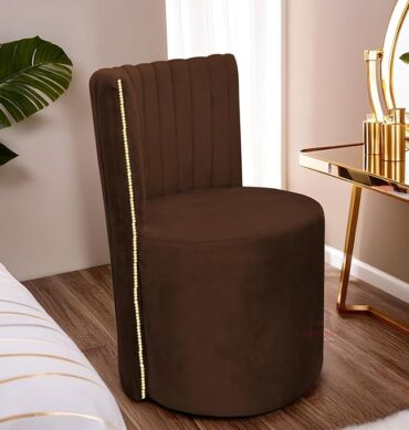 Luxury Velvet Ottoman Chair Pouffe Stool?Modern Round Soft-Padded Chair for Dining Room, Living Room/Cafeteria Seating/Bedroom and Dressing Area/Ottoman with Backrest (Brown)