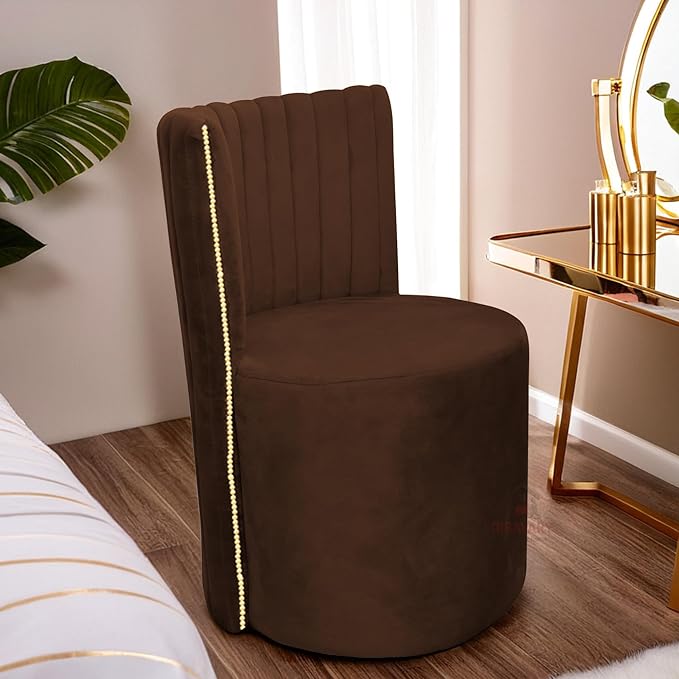 Luxury Velvet Ottoman Chair Pouffe Stool?Modern Round Soft-Padded Chair for Dining Room, Living Room/Cafeteria Seating/Bedroom and Dressing Area/Ottoman with Backrest (Brown)