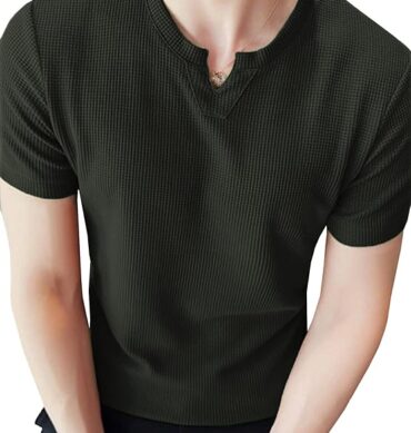Men's Waffle Knitted V Neck|T Shirt for Man|Waffle|Cotton|Casual| Regular Fit Tees
