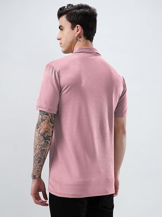 KAJARU Men's Polyster Blend Regular Fit T-Shirt with Half Sleeve Chain Polo Collar V-Neck Standard Length and Classic Style - Image 3