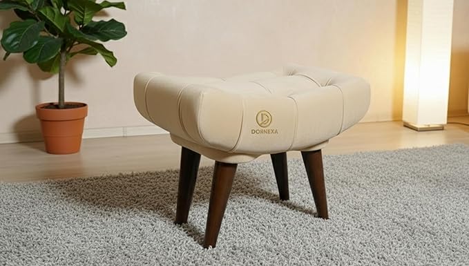 Soft Fabric Comfortable Cushion Ottoman Footrest Stool for Living Room (Cream) - Image 2