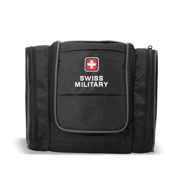 Swiss Military Unisex 5L Water-Resistant Toiletry Bag for Travel with Multiple Compartments, Quick Access Pocket, Durable Zippers, Organizer for Toiletries, Makeup and Essentials Pouch-Black