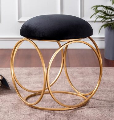 nestroots Ottoman Stool for Living Room - Metallic Stools for Sitting, Bedroom Pouffes, Side Table | 18 Inch Height, Black Ring Design | Stylish & Durable Footrest Stool for Home