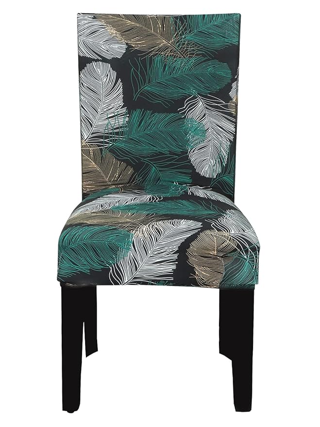 House of Quirk Elastic Chair Cover Stretch Removable Washable Short Dining Chair Cover Protector Seat Slipcover - (Green Fern) (Pack of 6, Polyester, Printed) - Image 3