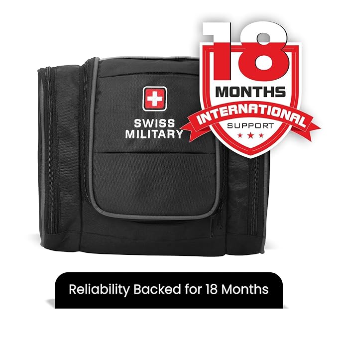 Swiss Military Unisex 5L Water-Resistant Toiletry Bag for Travel with Multiple Compartments, Quick Access Pocket, Durable Zippers, Organizer for Toiletries, Makeup and Essentials Pouch-Black - Image 4