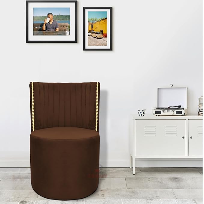 Luxury Velvet Ottoman Chair Pouffe Stool?Modern Round Soft-Padded Chair for Dining Room, Living Room/Cafeteria Seating/Bedroom and Dressing Area/Ottoman with Backrest (Brown) - Image 3