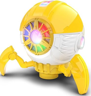Mirana Space Octopus Bump & Go Musical Toy for Kids ? AA Battery Powered ? 360 Rotation and Auto Direction Change - Inbuilt Speakers & RGB Lights ? Gift for Boys & Girls 1+ Years (Yellow)