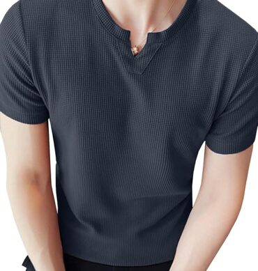 Men's Waffle Knitted V Neck|T Shirt for Man|Waffle|Cotton|Casual| Regular Fit Tees