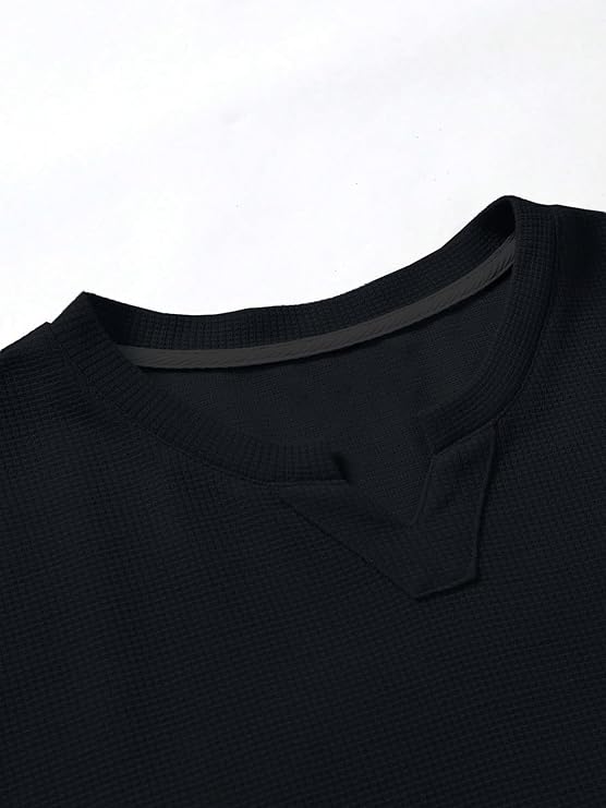 Men's Waffle Knitted V Neck|T Shirt for Man|Waffle|Cotton|Casual| Regular Fit Tees - Image 4