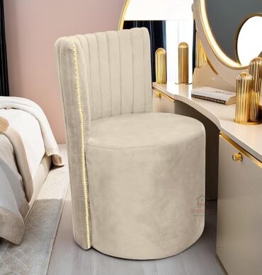 Luxury Velvet Ottoman Chair Pouffe Stool?Modern Round Soft-Padded Chair for Dining Room, Living Room/Cafeteria Seating/Bedroom and Dressing Area/Ottoman with Backrest (Cream)