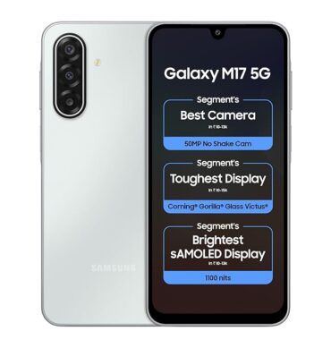 Samsung Galaxy M17 5G (Moonlight Silver, 8GB RAM, 128GB Storage)| 50MP OIS Triple Camera| Gorilla Glass Victus| IP54 Rating| 6 Gen of OS Upgrades| AI| Circle to Search| Gemini Live| Without Charger