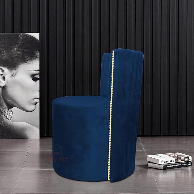 Luxury Velvet Ottoman Chair Pouffe Stool?Modern Round Soft-Padded Chair for Dining Room, Living Room/Cafeteria Seating/Bedroom and Dressing Area/Ottoman with Backrest (Blue) - Image 3