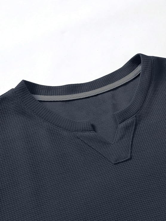 Men's Waffle Knitted V Neck|T Shirt for Man|Waffle|Cotton|Casual| Regular Fit Tees - Image 4