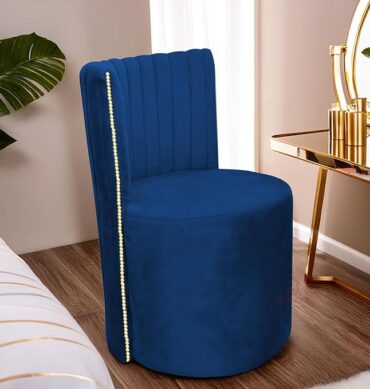 Luxury Velvet Ottoman Chair Pouffe Stool?Modern Round Soft-Padded Chair for Dining Room, Living Room/Cafeteria Seating/Bedroom and Dressing Area/Ottoman with Backrest (Blue)