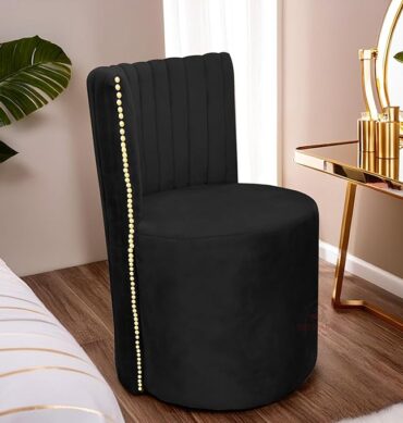 Luxury Velvet Ottoman Chair Pouffe Stool?Modern Round Soft-Padded Chair for Dining Room, Living Room/Cafeteria Seating/Bedroom and Dressing Area/Ottoman with Backrest (Black)